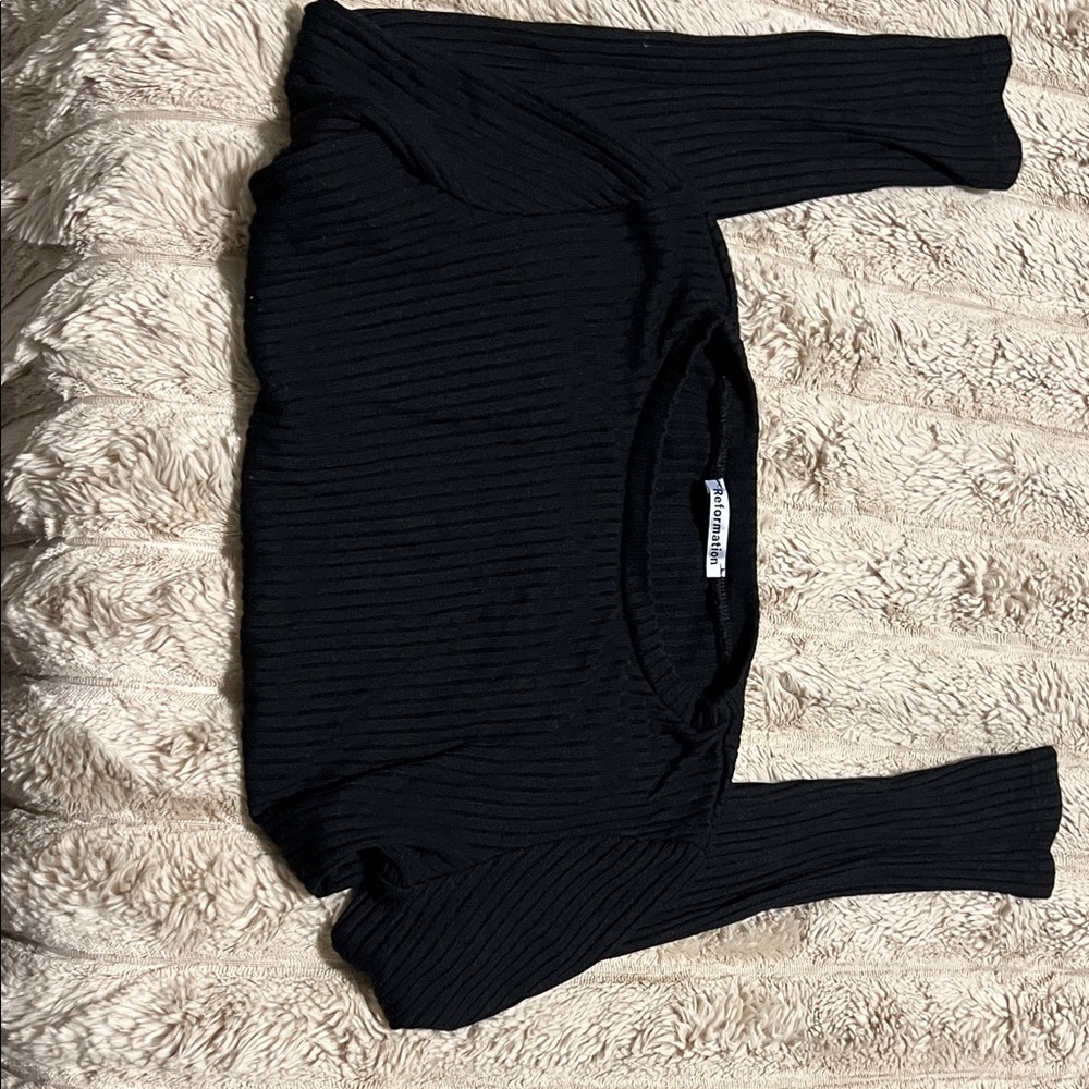 Black Ribbed Reformation Long Sleeve Top